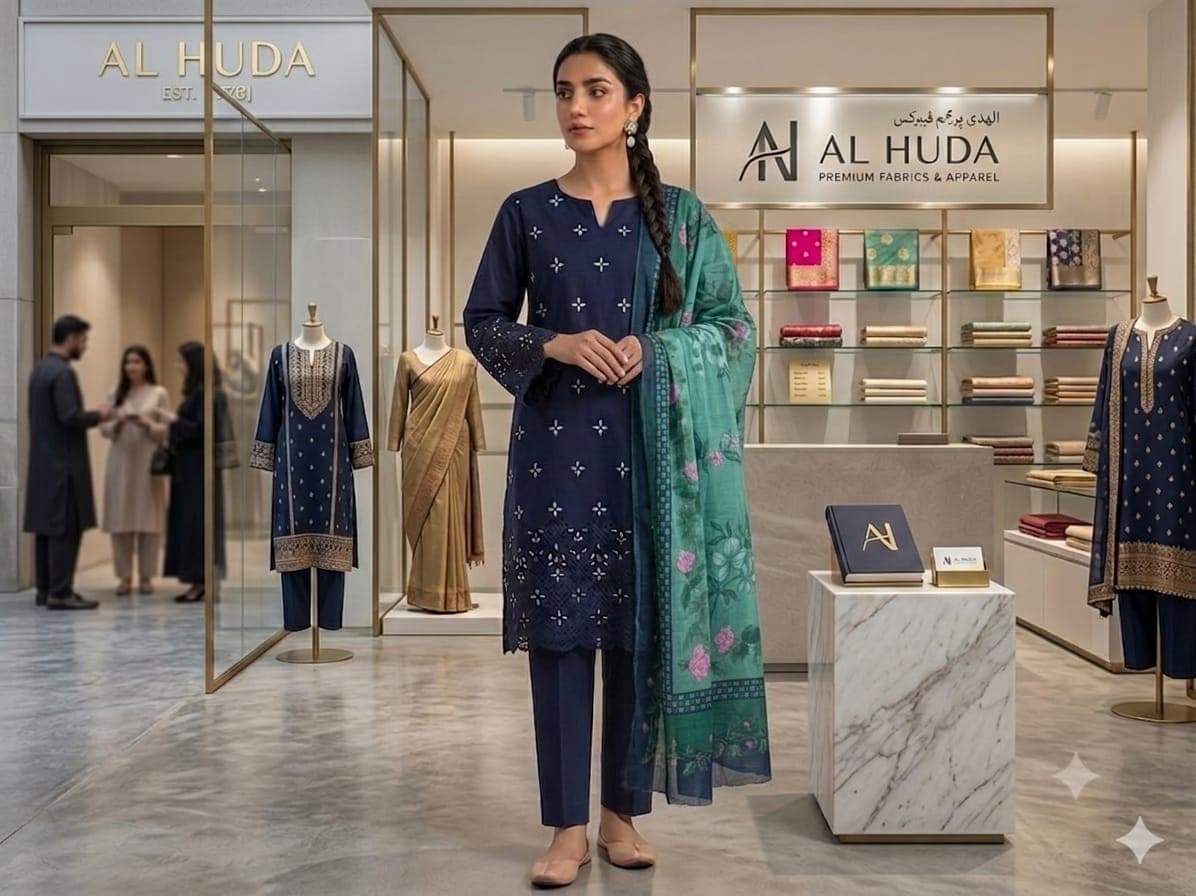 BLUE EMBROIDERED 3-PIECE